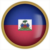 Haiti 3D rounded Flag Button Icon with Gold Frame vector