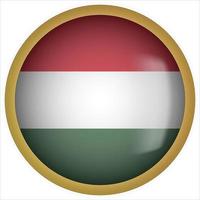 Hungría 3d icono de botón de bandera redondeada con marco dorado vector