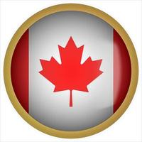 Canada 3D rounded Flag Button Icon with Gold Frame vector