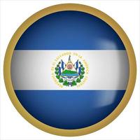 el salvador 3d icono de botón de bandera redondeada con marco dorado vector