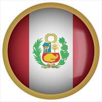 Perú icono de botón de bandera redondeada 3d con marco dorado vector