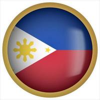 Philippines 3D rounded Flag Button Icon with Gold Frame vector