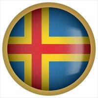 Aland 3D rounded Flag Button Icon with Gold Frame vector