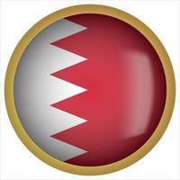 Bahrain 3D rounded Flag Button Icon with Gold Frame vector