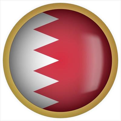 Bahrain 3D rounded Flag Button Icon with Gold Frame