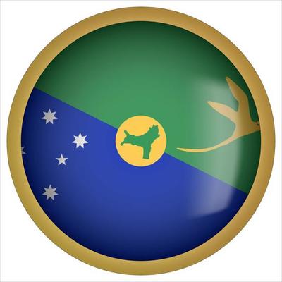 Christmas Island 3D rounded Flag Button Icon with Gold Frame