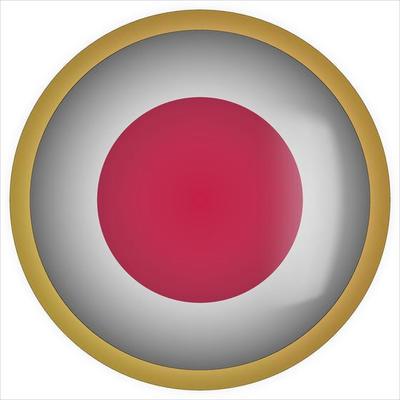Japan 3D rounded Flag Button Icon with Gold Frame