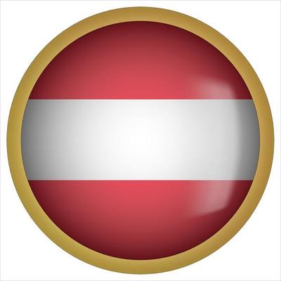 Austria 3D rounded Flag Button Icon with Gold Frame