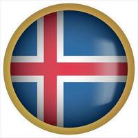 Islandia 3d icono de botón de bandera redondeada con marco dorado vector