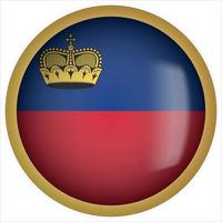 Liechtenstein icono de botón de bandera redondeada 3d con marco dorado vector