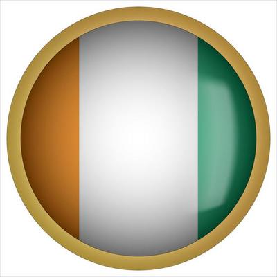 Ivory Coast 3D rounded Flag Button Icon with Gold Frame