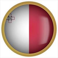 Malta 3D rounded Flag Button Icon with Gold Frame vector