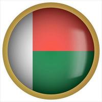 Madagascar 3D rounded Flag Button Icon with Gold Frame vector