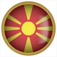 North Macedonia Portugal 3D rounded Flag Button Icon with Gold Frame vector