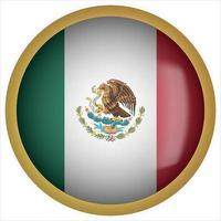 México icono de botón de bandera redondeada 3d con marco dorado