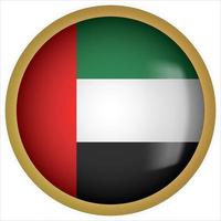 United Arab Emirates 3D rounded Flag Button Icon with Gold Frame vector