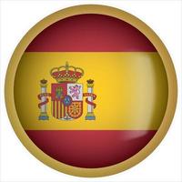 Spain 3D rounded Flag Button Icon with Gold Frame vector