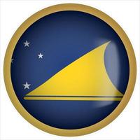 Tokelau 3D rounded Flag Button Icon with Gold Frame vector