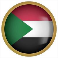 Sudan 3D rounded Flag Button Icon with Gold Frame vector