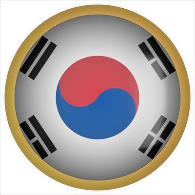 South Korea 3D rounded Flag Button Icon with Gold Frame