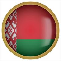 Bielorrusia 3d icono de botón de bandera redondeada con marco dorado vector