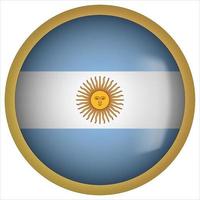 Argentina icono de botón de bandera redondeada 3d con marco dorado vector