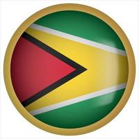 Guyana 3d icono de botón de bandera redondeada con marco dorado vector