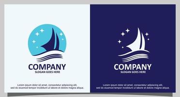 Wave sailing ship logo design vector