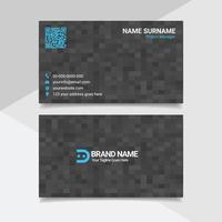 Blue Technology Business Card Design, Black Visiting Card Template with Pixelated Tech Background vector