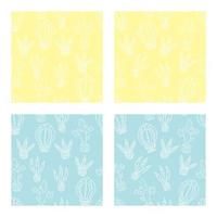 Collection of seamless patterns with cacti. Yellow and blue background. Good for childish clothes, surface design. Vector illustration.