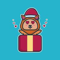 vector illustration of cute  animal wearing christmas hat