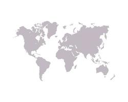 vector de mapa mundial, aislado sobre fondo blanco. tierra plana, plantilla de mapa gris para patrón de sitio web, informe anual, infografía. globo icono de mapamundi similar. viajar por todo el mundo, telón de fondo de silueta de mapa.