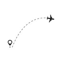 Plane track to point with dashed line way or air lines, airplane icon vector color editable