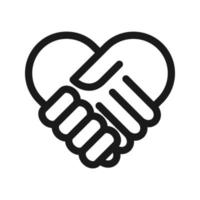 Handshake heart icon. Stroke outline style. Line vector. Isolate on white background.