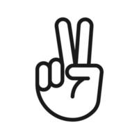 Hand gesture V sign for victory or peace line art vector icon for apps and websites