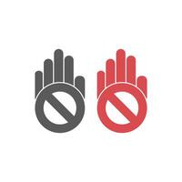 Simple red stop roadsign with big hand symbol or icon vector illustration