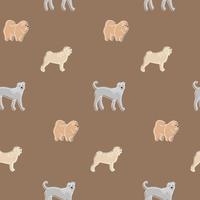 Seamless pattern of cute dogs chow-chow, pug, sharpey with a contour in the cartoon style vector