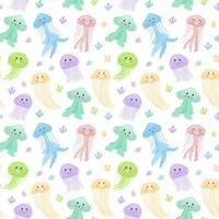Seamless marine pattern of colored jellyfish on white background vector