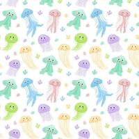 Seamless marine pattern of colored jellyfish on white background vector