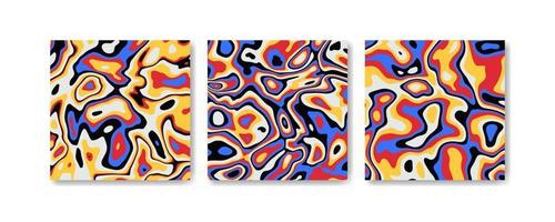 Hand drawn flat psychedelic groovy background set vector