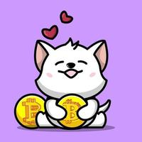 Cat hugging bitcoin vector