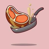 Ilustración de freír carne con una sartén vector