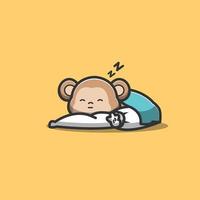 monkey sleeping with pillow and blanket vector