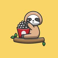 sloth eat popcorn vector