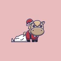 cute horse wearing santa claus costume vector