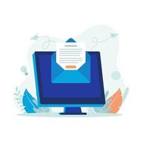 Email newsletter illustration. Computer with envelope icon. Flat vector suitable for many purposes.