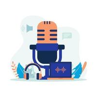 Podcast and broadcasting vector illustration. Flat design suitable for many purposes.