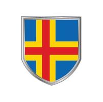 Bandera de las islas Aland con marco de escudo de metal vector