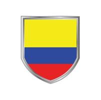 bandera de colombia con marco de escudo de metal vector