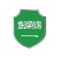 bandera de arabia saudita con marco de escudo de metal vector